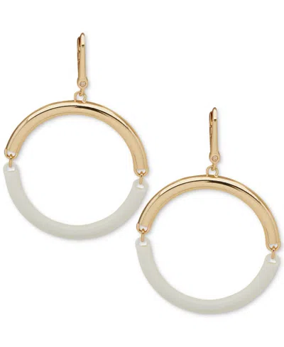 Dkny Gold-tone & Color Spit Hoop Drop Earrings In White