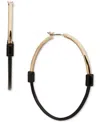 Dkny Gold-tone Baguette Crystal Black Dipped Medium Hoop Earrings, 1.65" In Black