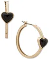 Dkny Gold-tone Black Heart Stone Small Hoop Earrings, 0.85" In Black