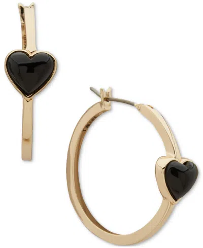 Dkny Gold-tone Black Heart Stone Small Hoop Earrings, 0.85"