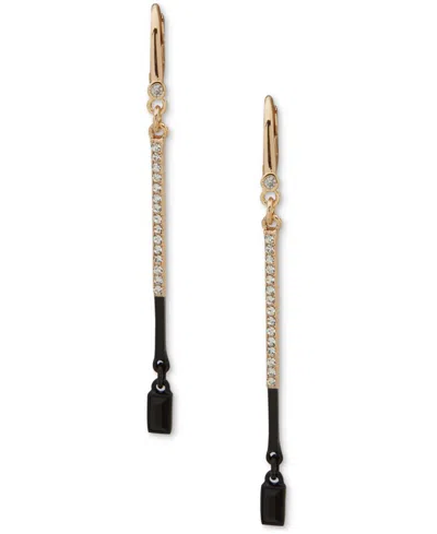 Dkny Gold-tone Black Pave Linear Drop Earrings