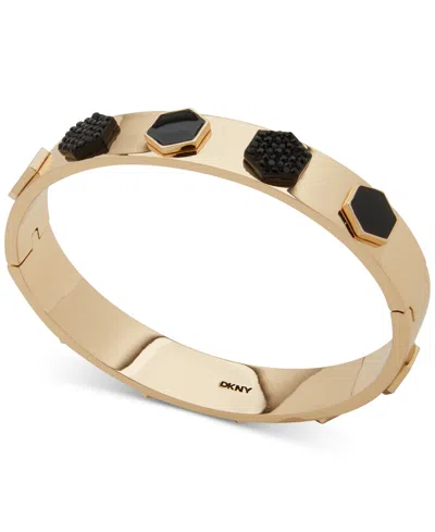 Dkny Gold-tone Color Pave & Hexagon Bangle Bracelet In Black
