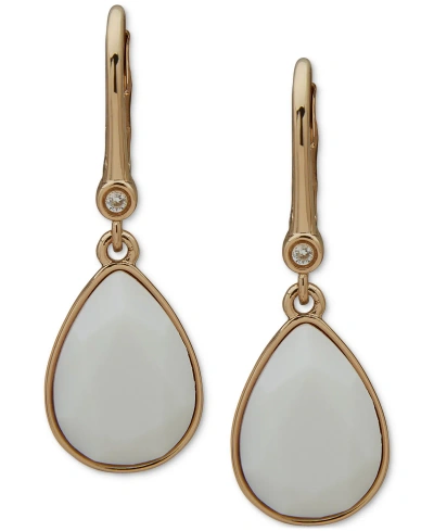 Dkny Gold-tone Color Tear-shaped Crystal Charm Drop Earrings In White