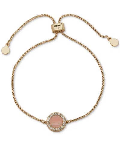 Dkny Gold-tone Coral Inlay Pave Adjustable Slider Bracelet