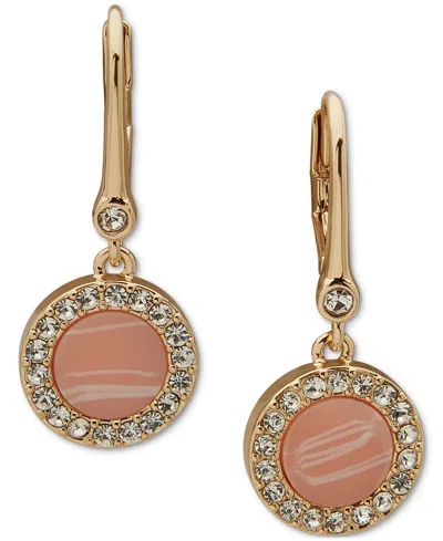Dkny Gold-tone Coral Inlay Pave Drop Earrings