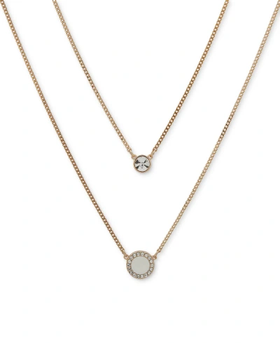 Dkny Gold-tone Crystal & Color Inlay Layered Pendant Necklace, 16" + 3" Extender In White