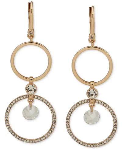 Dkny Gold-tone Crystal & Pave Double Circle Drop Earrings