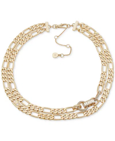 Dkny Gold-tone Crystal Baguette Figaro Link Layered Collar Necklace, 15-3/4" + 3" Extender In Silver