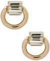 Dkny Gold-tone Crystal Baguette Small Door Knocker Polished Stud Earrings In Silver