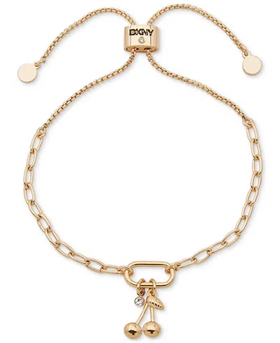 Dkny Gold-tone Crystal Cherries Slider Bracelet In Crystal Wh