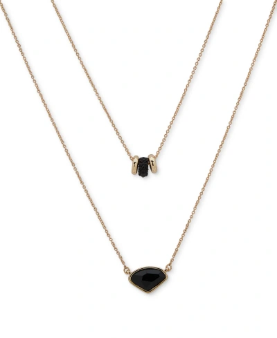 Dkny Gold-tone Crystal Layered Pendant Necklace, 16" + 3" Extender In Black