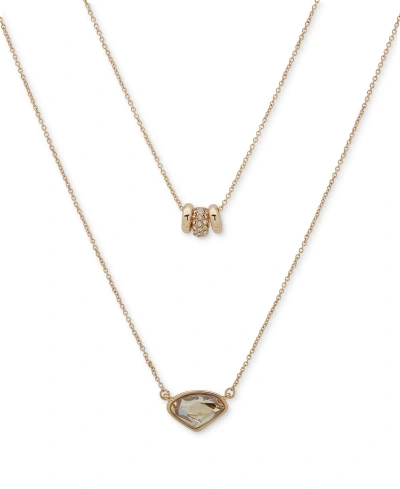 Dkny Gold-tone Crystal Layered Pendant Necklace, 16" + 3" Extender In Golden