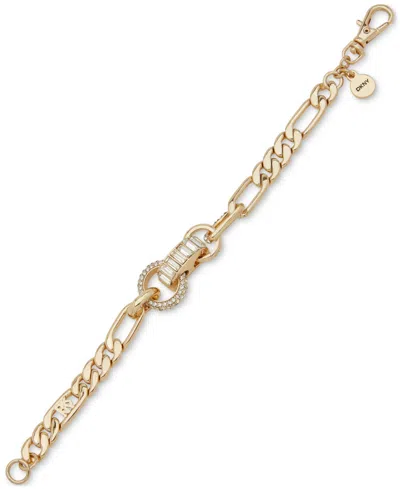 Dkny Gold-tone Crystal Pave & Baguette Rondelle Figaro Link Chain Bracelet In Silver