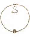 Dkny Gold-tone Crystal Pave, Baguette & Polished Rondelle Figaro Link Pendant Necklace, 16" + 3" Extender In Silver