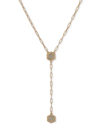 Dkny Gold-tone Crystal Pave Hexagon Lariat Necklace, 16" + 3" Extender