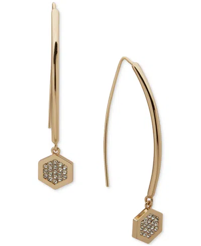 Dkny Gold-tone Crystal Pave Hexagon Threader Earrings