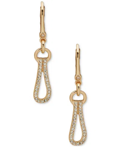 Dkny Gold-tone Crystal Pave Polished Loop Leverback Drop Earrings