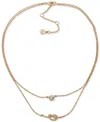 Dkny Gold-tone Crystal Solitaire & Pave Knot Layered Collar Necklace, 16" + 3" Extender In Crystal White