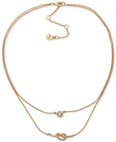 Dkny Gold-tone Crystal Solitaire & Pave Knot Layered Collar Necklace, 16" + 3" Extender