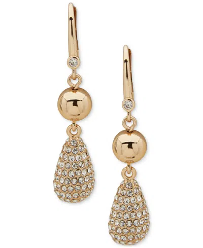 Dkny Gold-tone Crystal Teardrop Double Drop Earrings In Crystal Wh