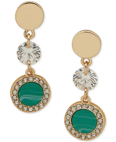 Dkny Gold-tone Cubic Zirconia & Pave Color Inlay Double Drop Earrings In Turquoise