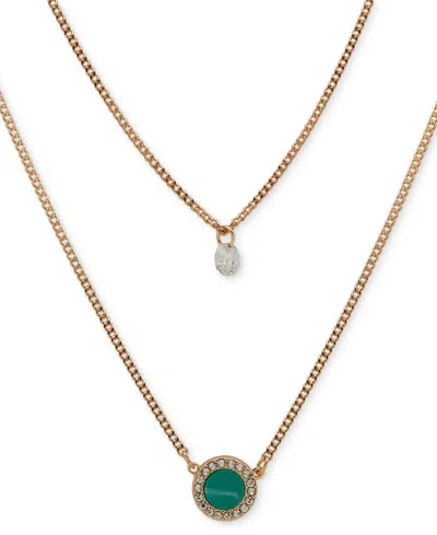 Dkny Gold-tone Cubic Zirconia & Pave Color Inlay Layered Pendant Necklace, 16" + 3" Extender In Turquoise