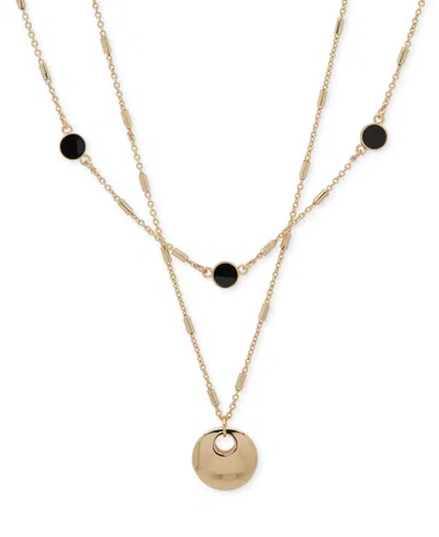 Dkny Gold-tone Disc Layered Necklace, 16-18" + 3" Extender In Black