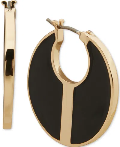 Dkny Gold-tone Extra-small Color Filled Hoop Earrings, 0.41" In Black