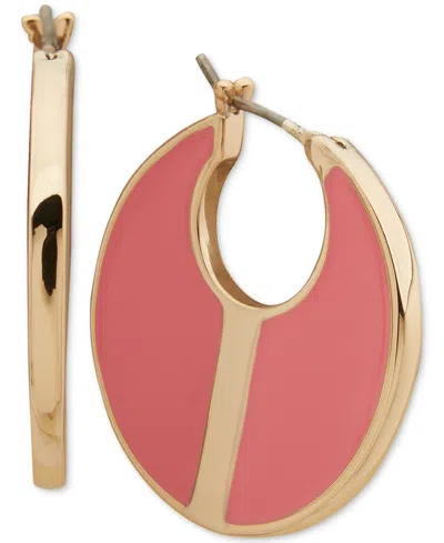 Dkny Gold-tone Extra-small Color Filled Hoop Earrings, 0.41" In Pink