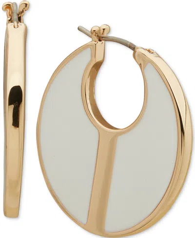Dkny Gold-tone Extra-small Color Filled Hoop Earrings, 0.41" In White