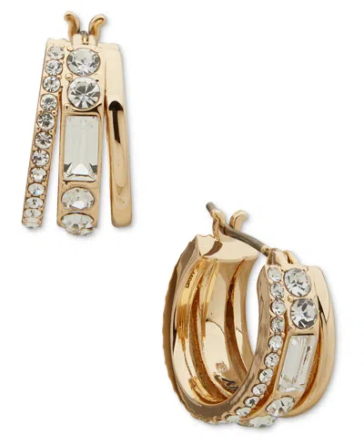 Dkny Gold-tone Extra-small Crystal Triple-split Hoop Earrings, 0.47" In Crystal Wh
