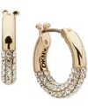 Dkny Gold-tone Extra-small Half-pave Hoop Earrings, 0.4" In Gold