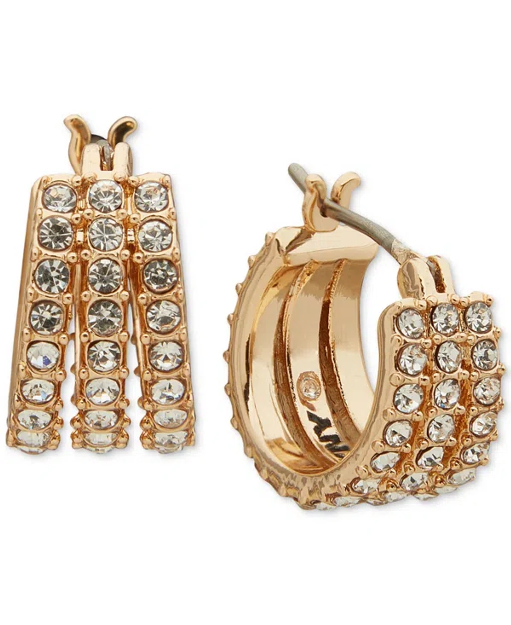 Dkny Gold-tone Extra-small Pave Triple-split Hoop Earrings,