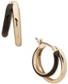 Dkny Gold-tone Jet Black Enamel & Polished Split Small Hoop Earrings, 0.58" In Jet