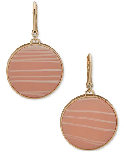 Dkny Gold-tone Large Inlay Drop Leverback Earrings In Coral