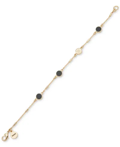 Dkny Gold-tone Logo Enamel-disc Flex Bracelet In Black