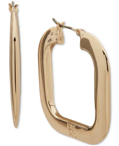 Dkny Gold Tone Logo Square Small Hoop Earrings, 0.95"