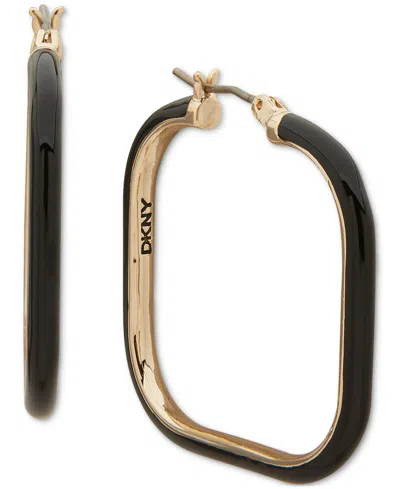 Dkny Gold Tone Logo Square Small Hoop Earrings, 0.95" In Black