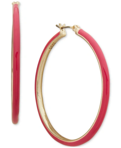 Dkny Gold-tone Medium Color-coated Hoop Earrings, 1.52" In Pink