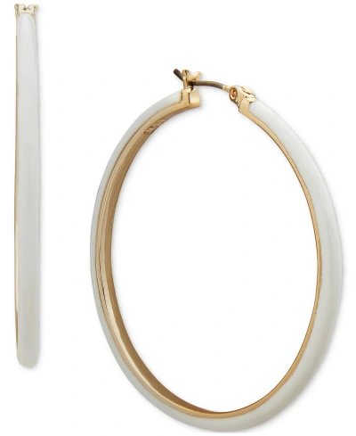 Dkny Gold-tone Medium Color-coated Hoop Earrings, 1.52" In White