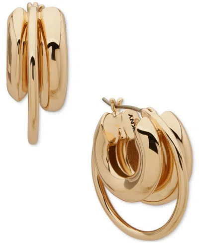 Dkny Gold-tone Multi-row Small Puffy Hoop Earrings, 0.5"