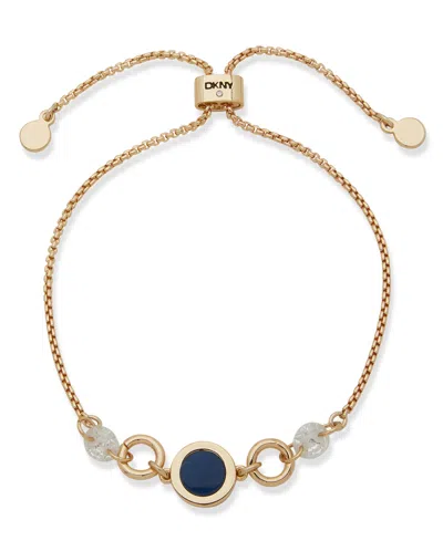 Dkny Gold-tone Open Inlay Blue Link Slider Bracelet In Multi