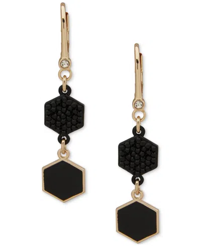 Dkny Gold-tone Pave & Color Hexagon Double Drop Earrings