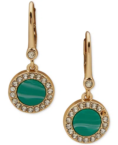 Dkny Gold-tone Pave & Color Inlay Drop Earrings In Turquoise