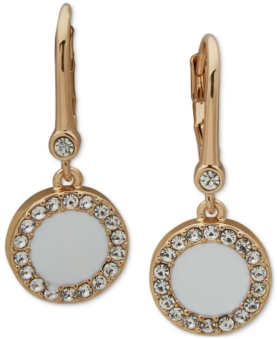 Dkny Gold-tone Pave & Color Inlay Drop Earrings In White