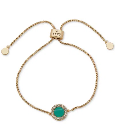 Dkny Gold-tone Pave & Color Inlay Slider Bracelet In Turquoise
