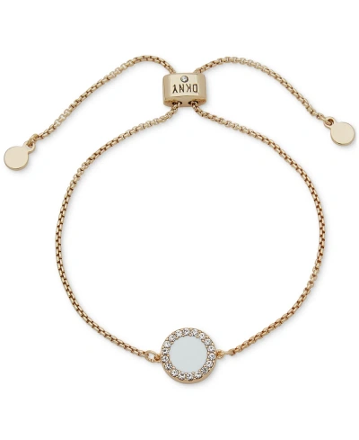 Dkny Gold-tone Pave & Color Inlay Slider Bracelet In White