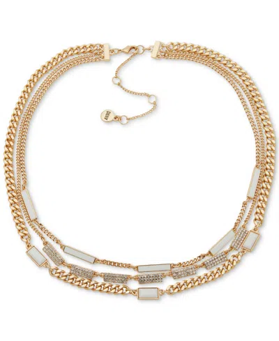 Dkny Gold-tone Pave & Color Stone Layered Necklace, 16" + 3" Extender In White