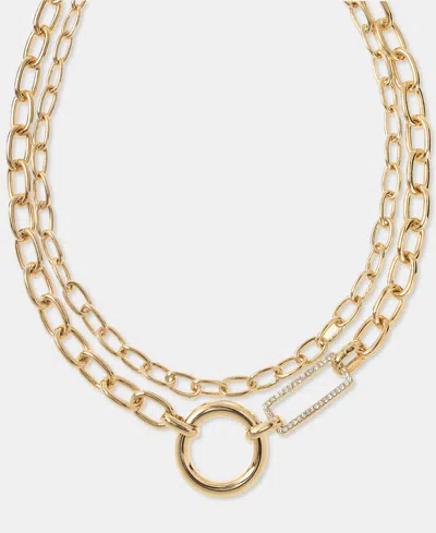 Dkny Gold-tone Pave & Polished Circle & Rectangle Layered Chain Link Necklace, 16" + 3" Extender