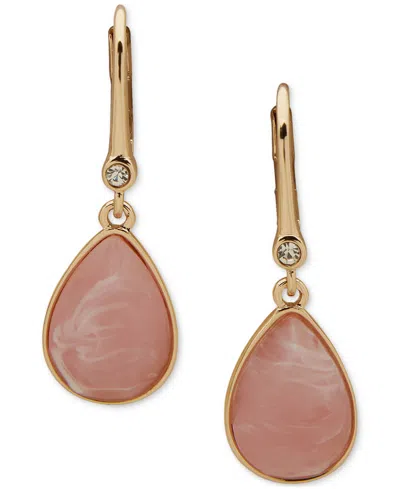 Dkny Gold-tone Pave & Tear-shape Stone Drop Earrings In Pink
